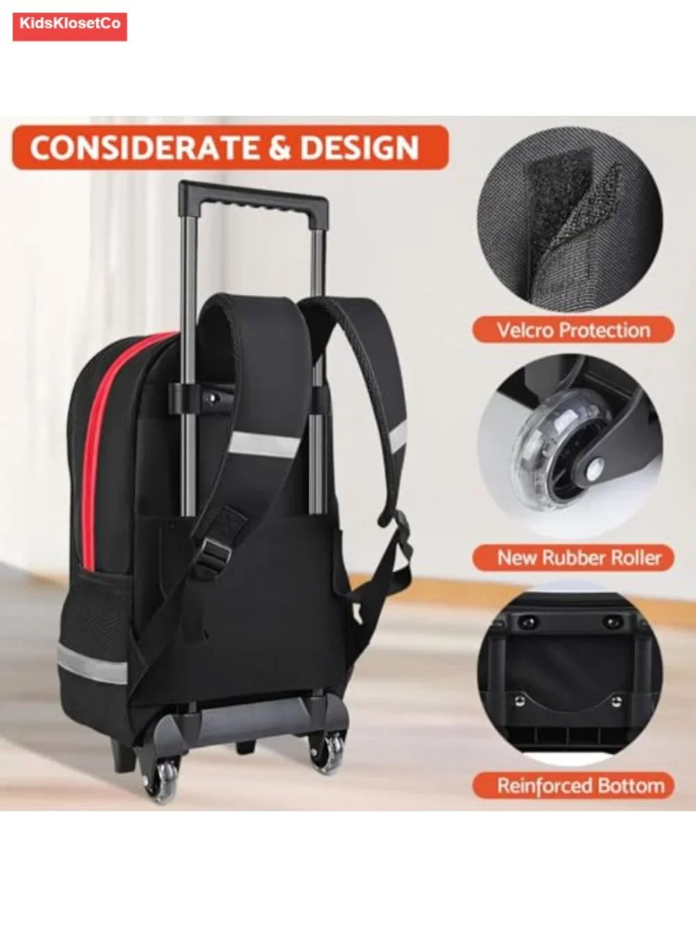 Kids Rolling Backpack with Wheels - Wheeled Bookbag for School Travel,